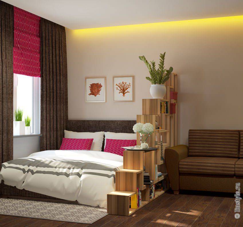 Спальня и гостиная в одной комнате: дизайн совмещенного интерьера, расстановка дивана и кровати, отделение зоны перегородкой
 - 23 фото