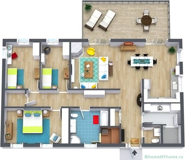 Проекты одноэтажных домов с тремя спальнями: планировка по правилам. новости партнеров - новости партнеров 63. metro