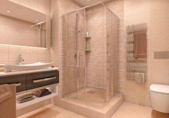 Дизайн ванной комнаты с душевой кабиной, с ванной